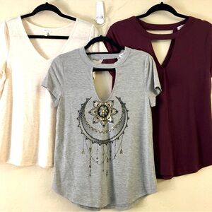 Self Esteem Short Sleeve T-shirt Bundle Large Grey Cream Cut Out Stretch Soft